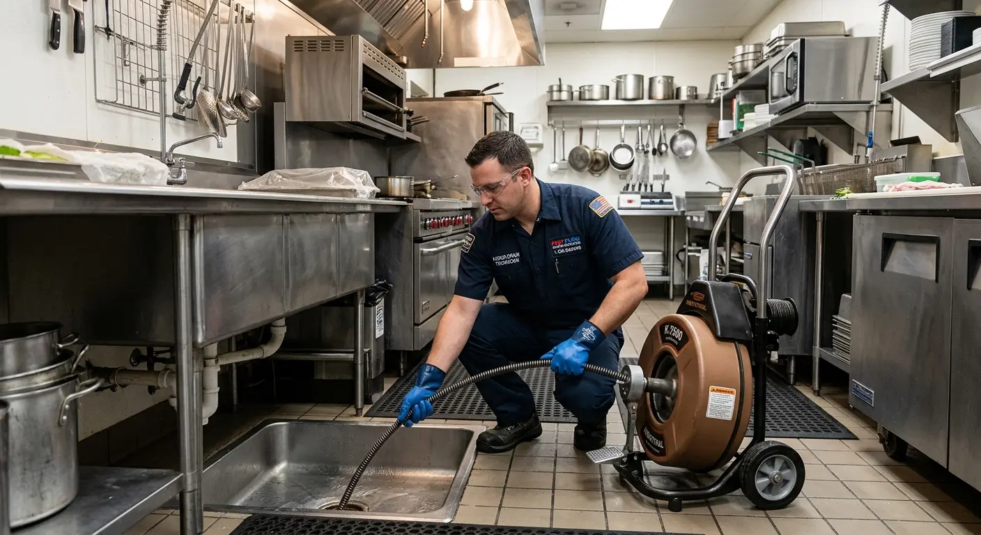 Commercial drain cleaning service in a restaurant kitchen in Fish Hawk